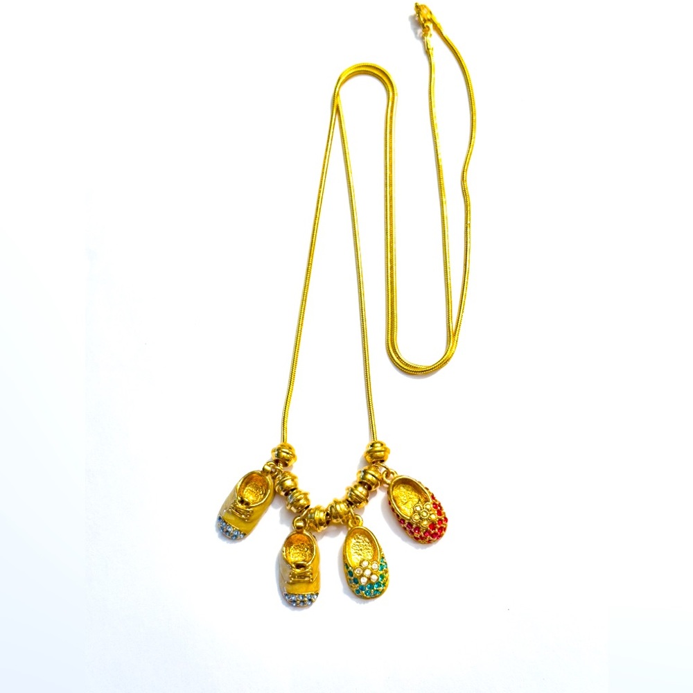 Vintage Firenza Baby Shoe Charms 4 Enamel Shoes Gold Tone Crystals Red Green 23”